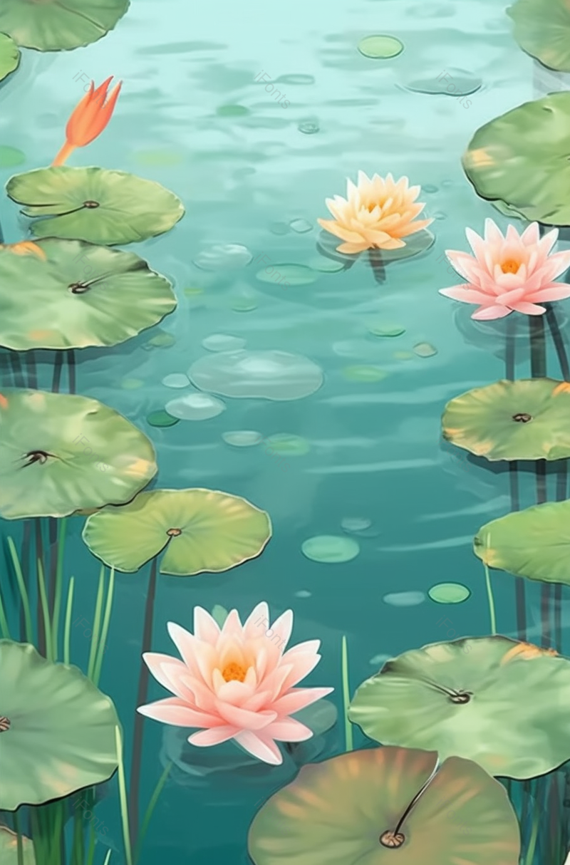 景色景点池子盛开的花卉手绘插画图,插画/手绘图,插画/手绘图库,插画/手绘图下载,插画/手绘